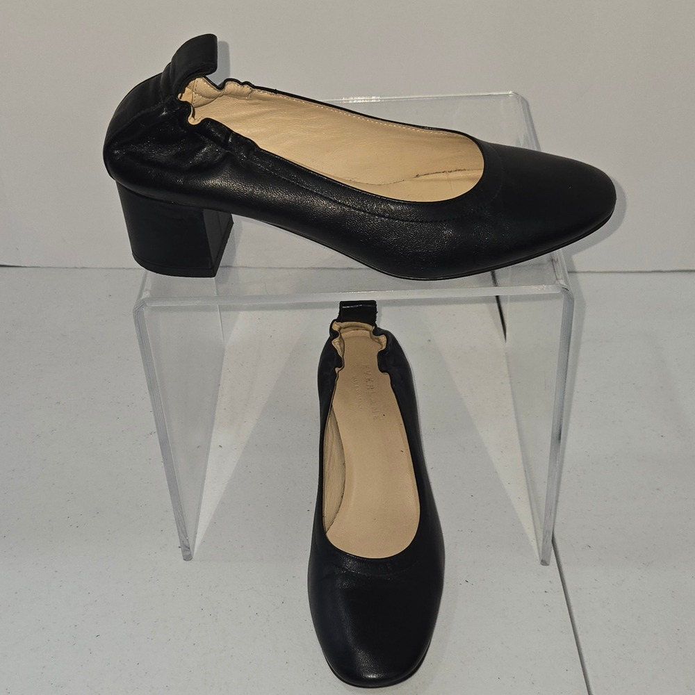 Everlane The Day Heel Black Leather Block Heel Pumps Womens 6.5 Made in Italy